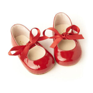 Baby Girl Red Patent Leather Shoes with Ribbon Bow – Holiday Party Dress Shoes